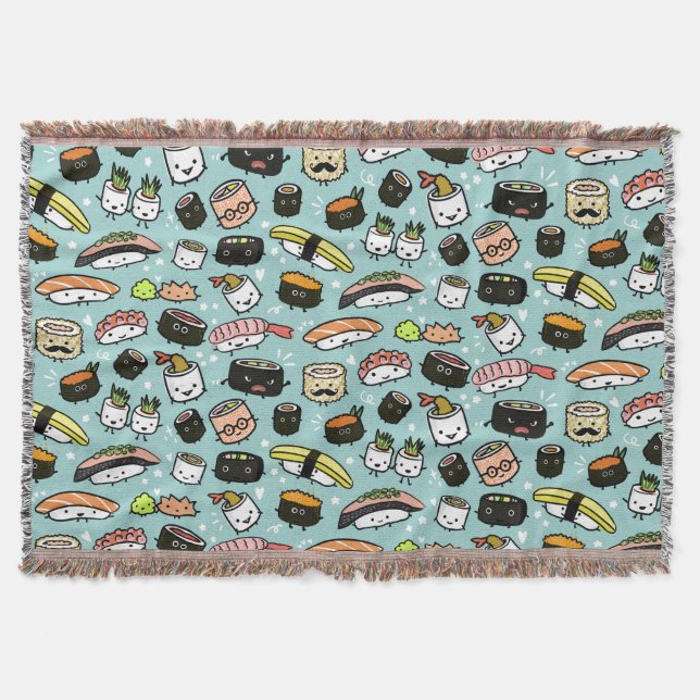 Sushi-tecken Mönster Kawaii Sushi-tecken Filt (Framsidan)