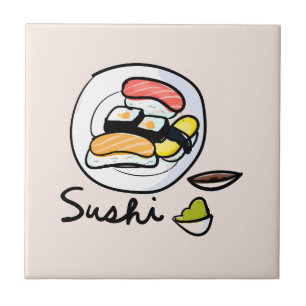 Sushi tecknad Söt japansk konst Kakelplatta