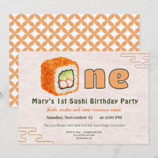 Sushi-Themed 1st Birthday Invitation Inbjudningar