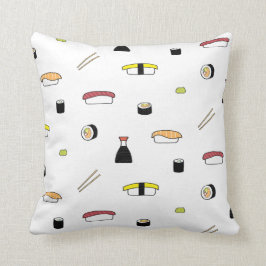 Sushi Thned Mönster | Illustrerad vit sushi-uppsät Kudde