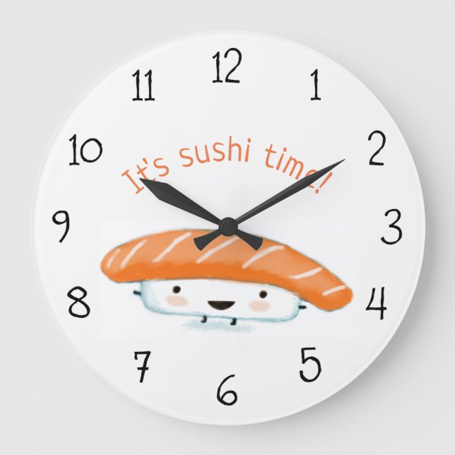 Sushi Time Kawaii Sushi Anpassningsbar Text Stor Klocka (Framsida)