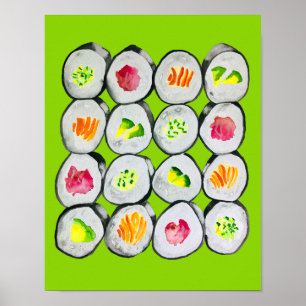 Sushi Time vattencolor wasabi Poster