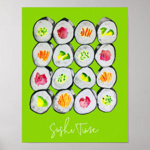 Sushi Time vattencolor wasabi Poster