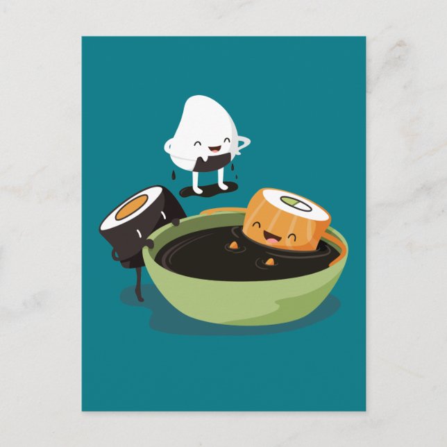 Sushi tycker om badtid roligt vykort (Framsida)