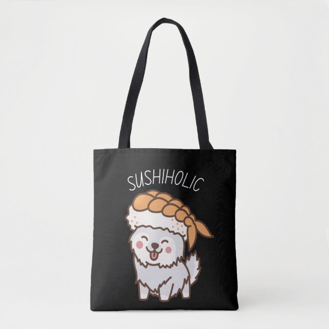 Sushihol Cute Puppy med Kawaii Sushi tote bag Tygkasse (Framsida)