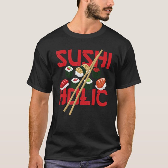 Sushihol Sushi Rolls Ris and Fish T Shirt (Framsida)
