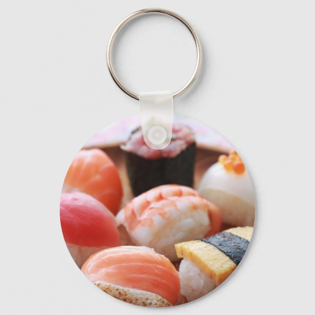 SUSHIMI Sushi Selection Wooden Plate Keychain Nyckelring (Framsida)