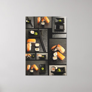 Sushisamling på svart bakgrund canvastryck