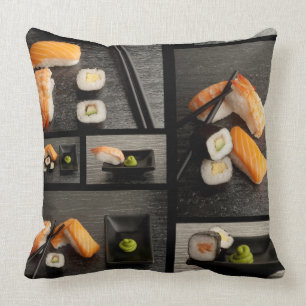 Sushisamling på svart bakgrund kudde