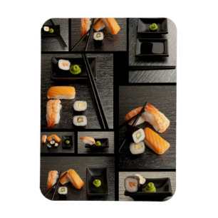 Sushisamling på svart bakgrund magnet