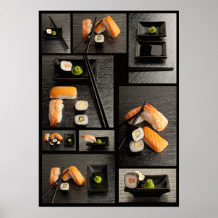 Sushisamling på svart bakgrund poster