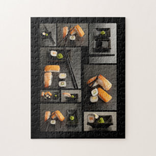 Sushisamling på svart bakgrund pussel
