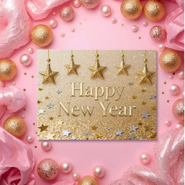 Suspended Stars Happy New Year Chic Modern Vykort