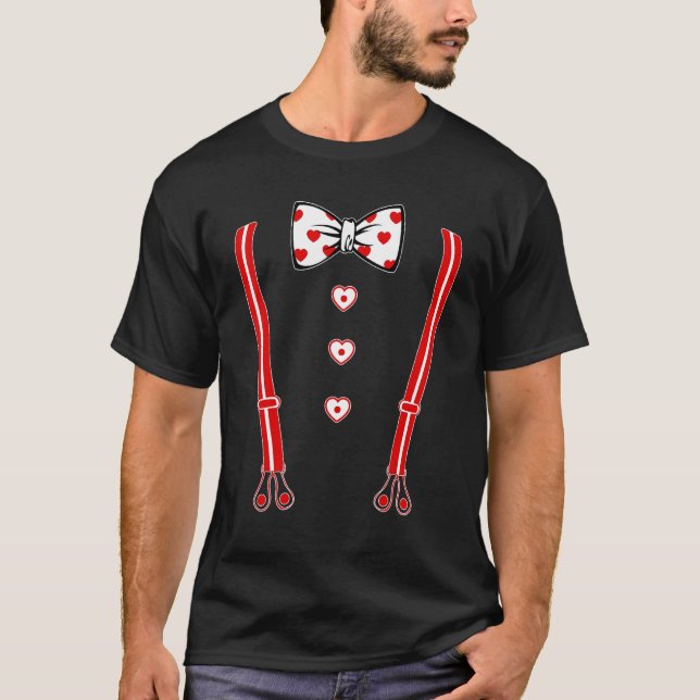 Suspender Valentines Day Cute Heart V Day Costume  T Shirt (Framsida)