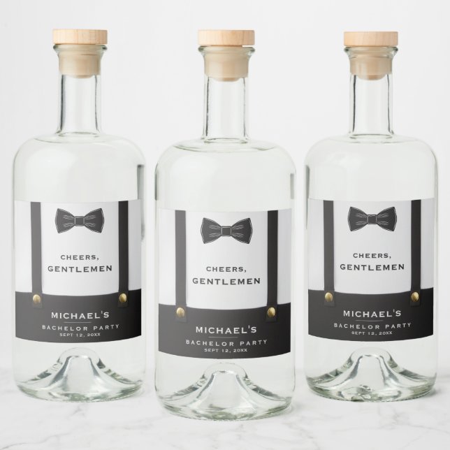 Suspenders Bowtie Cheers Gentlemen Bachelor Party Spritflaskor Etikett (Flaskor)