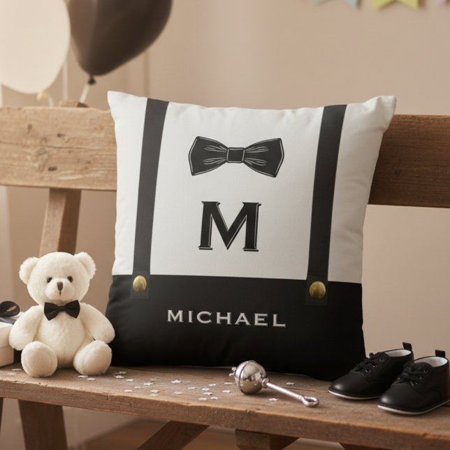 Suspenders & Bowtie Name Monogram Baby Boy  Kudde (Suspenders & Bowtie Name Monogram Baby Boy Throw Pillow
)