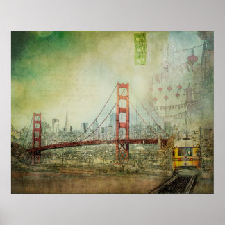 Suspension - Golden Grind Bridge Collage Poster