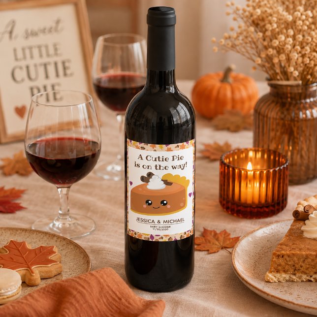 Süß Pajer Bebis Baddare Höst Vinflaska Etikett (Raise a glass to the sweetest little arrival with these adorable Cutie Pie Fall Shower Wine Label)