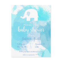 süße Baby Party Einladung blau aquarell Elefant