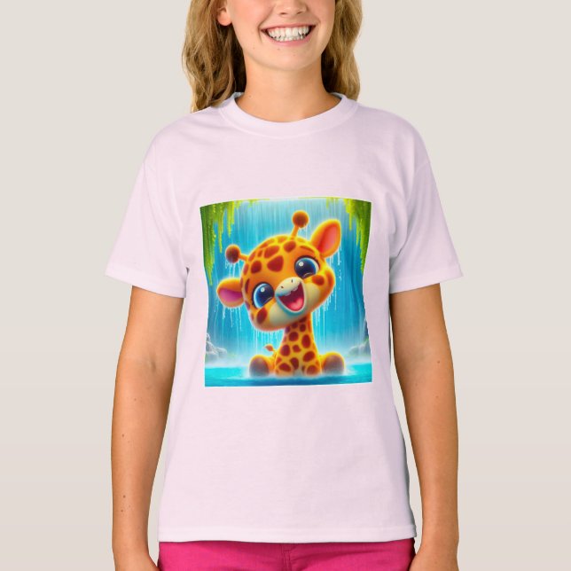 Süsse Giraffe am Wasserfall T Shirt (Framsida)