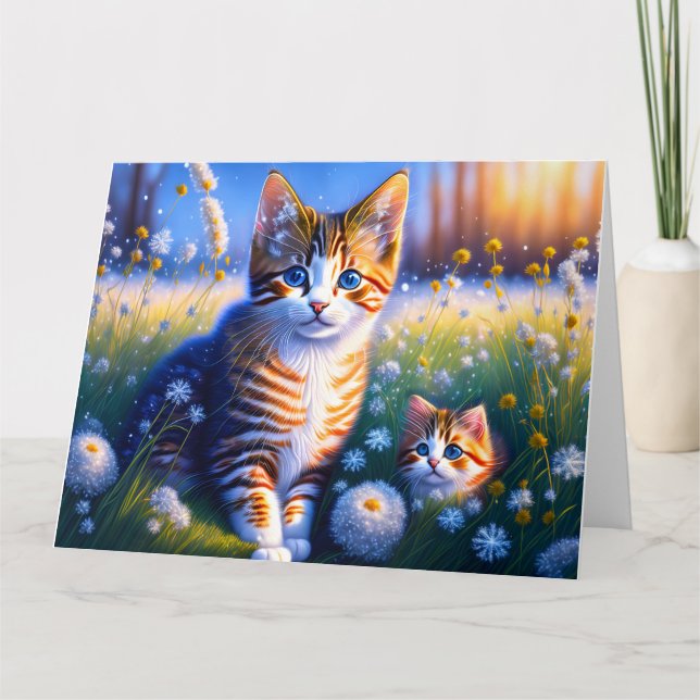 Süße Katzenkinder die auf einer Wiese sitzen Kort (Framsida)