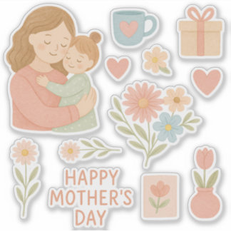 Süße Mama- Tochter Sticker- zum Muttertag- Blumen Klistermärken