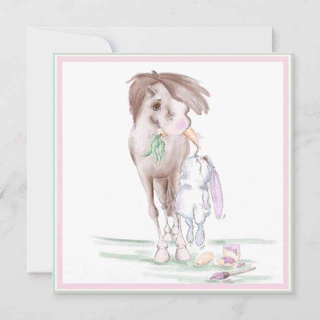 Süsse Pferd und Hase Osterkarte mit Couvert Julkort (Framsida)