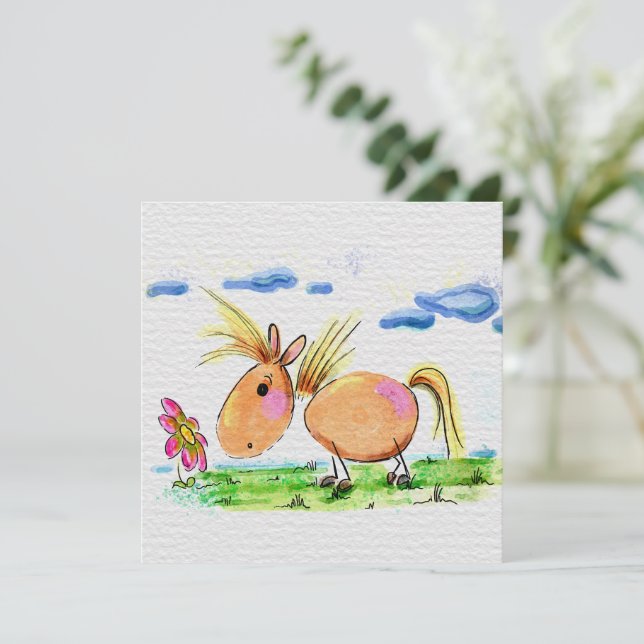 Süsse Pferdekarte, Pferde Aquarell Illustration Julkort (Stående Fram)