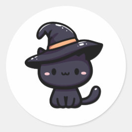 Süße Schwarze Katze mit Hexenhut Runt Klistermärke