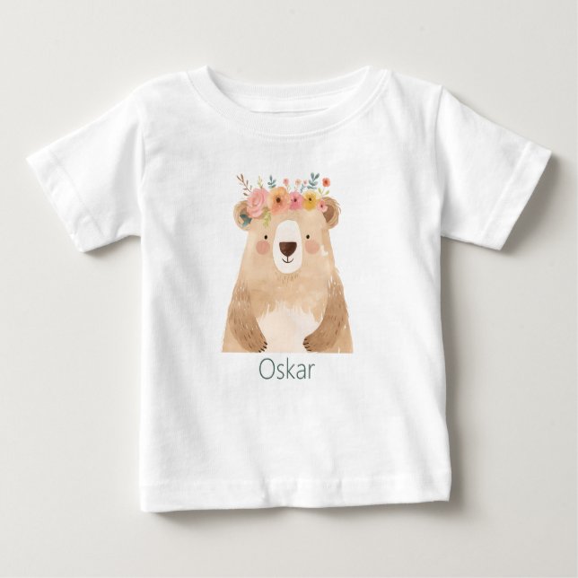 Süßer Bär mit Blumen- Name - boho T Shirt (Framsida)