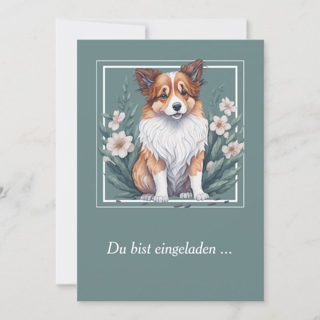 Süßer Collie umringt von Blumen -  Inbjudningar (Framsida)