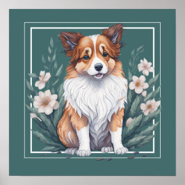 Süßer Collie umringt von Blumen - Poster