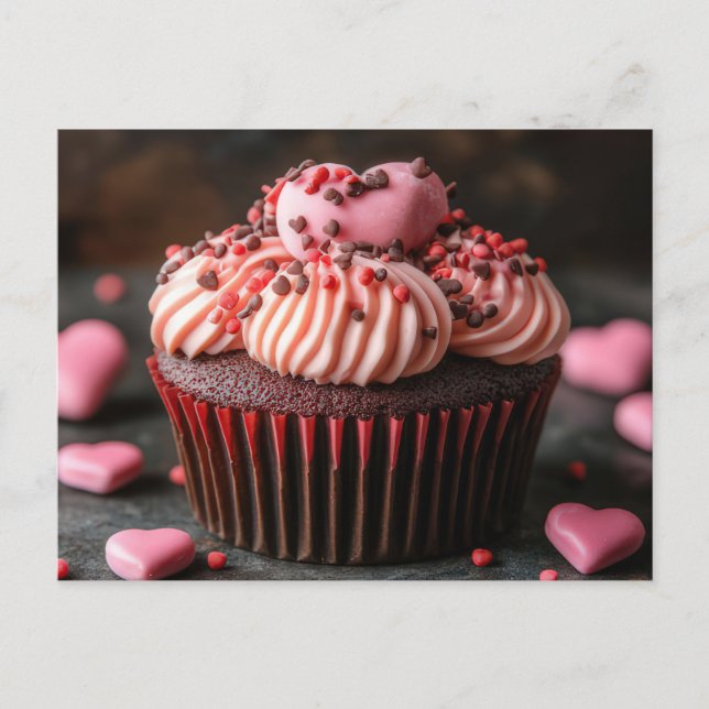 Süßer Cupcake mit Herzen Valentinstag Vykort (Framsida)
