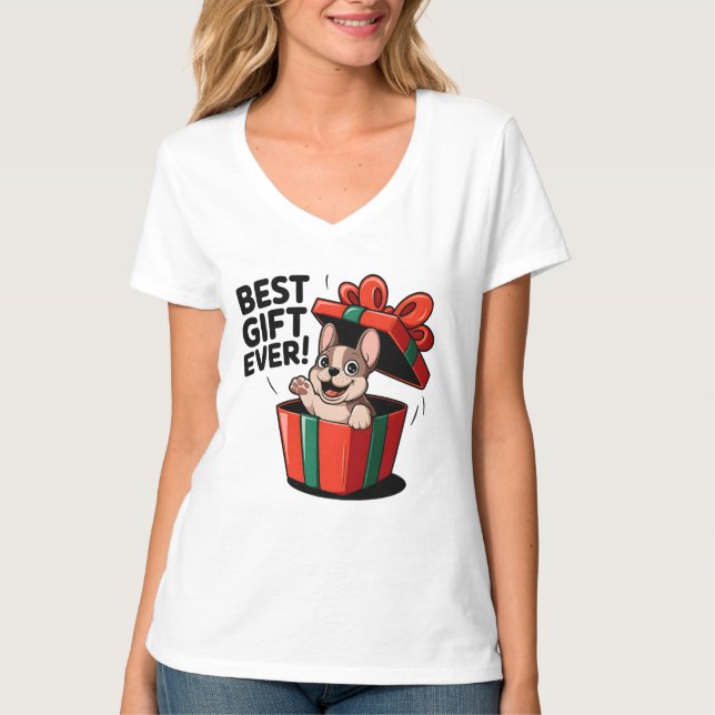 Süßer Frenchie als Weihnachtsgeschenk T-Shirt (Framsida)