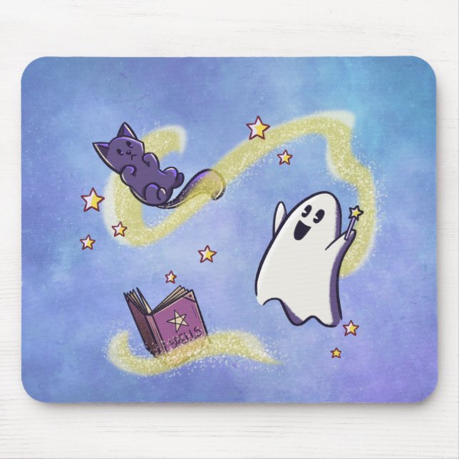 Süßer Geist und Katze beim Zaubern auf Mousepad Musmatta (Framsidan)