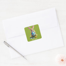 Süßer Osterhase mit einem Osterei - Fyrkantigt Klistermärke