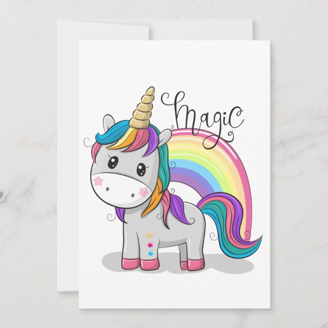 Süßes Einhorn Unicorn mit großen Augen Inbjudningar (Framsida)