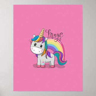 Süßes Einhorn Unicorn mit großen Augen Poster