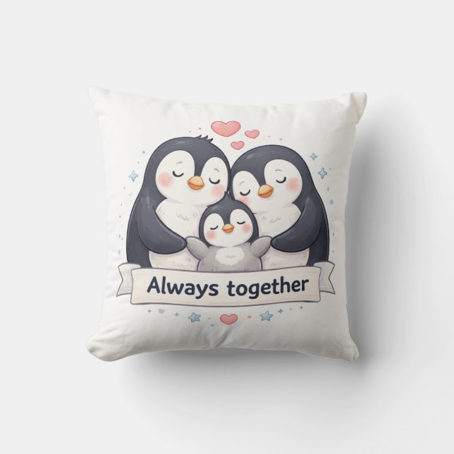 Süßes Pinguinfamilie Dekokissen - Always Together Kudde (Framsida)