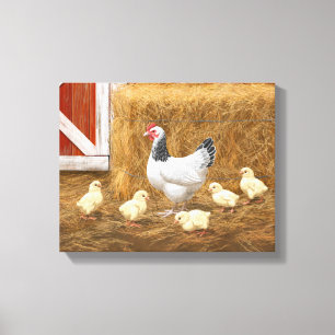 Sussex Chicken Mamma Hen och Chickar Canvastryck