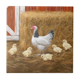 Sussex Chicken Mamma Hen och Chickar Kakelplatta
