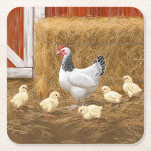 Sussex Chicken Mamma Hen och Chickar Underlägg Papper Kvadrat