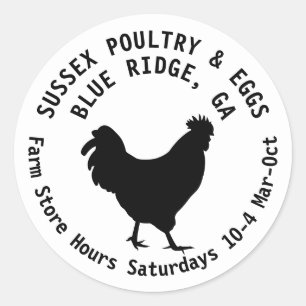 Sussex Hen Farm Namn reklametikett Eggs Runt Klistermärke