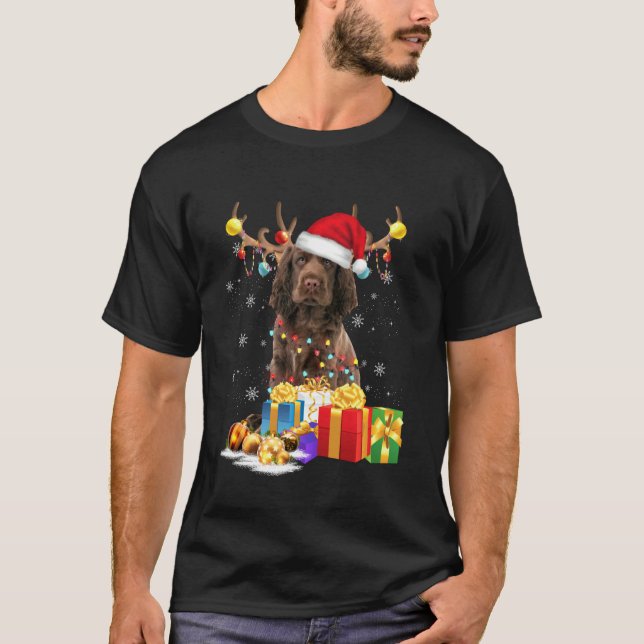 Sussex Spain Hund Reindeer Santa Hat Hundar Pajama T Shirt (Framsida)