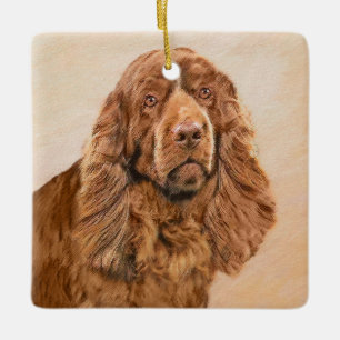 Sussex Spain Painting - Cute Original Hund Art Julgransprydnad Keramik