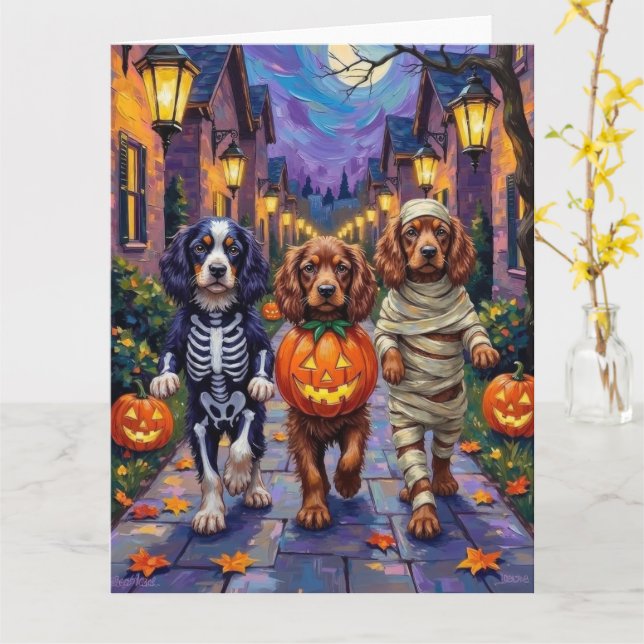 Sussex Spaniel Dogs in Halloween Costumes Kort (Gul blomma)