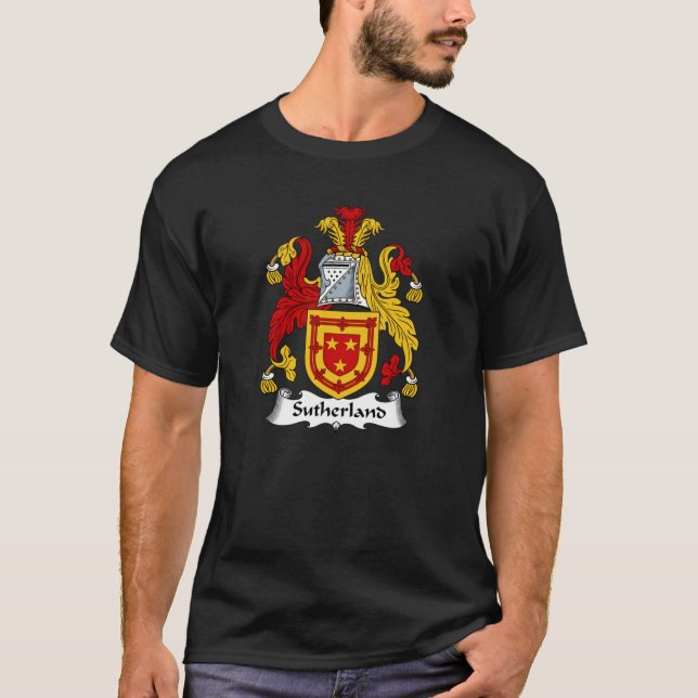 Sutherland Jackar Arm Sutherland Family Crest T Shirt (Framsida)