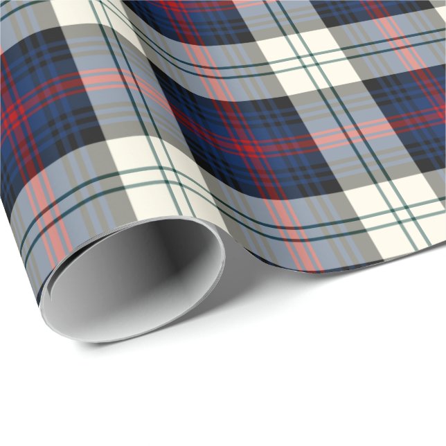Sutherland Klan Dress Tartan Blue and White Play Presentpapper (Rullad Hörn)