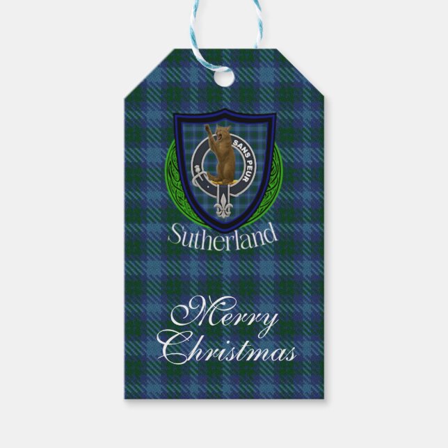 Sutherland skotska klan tartan & vapen presentetikett (Framsidan)