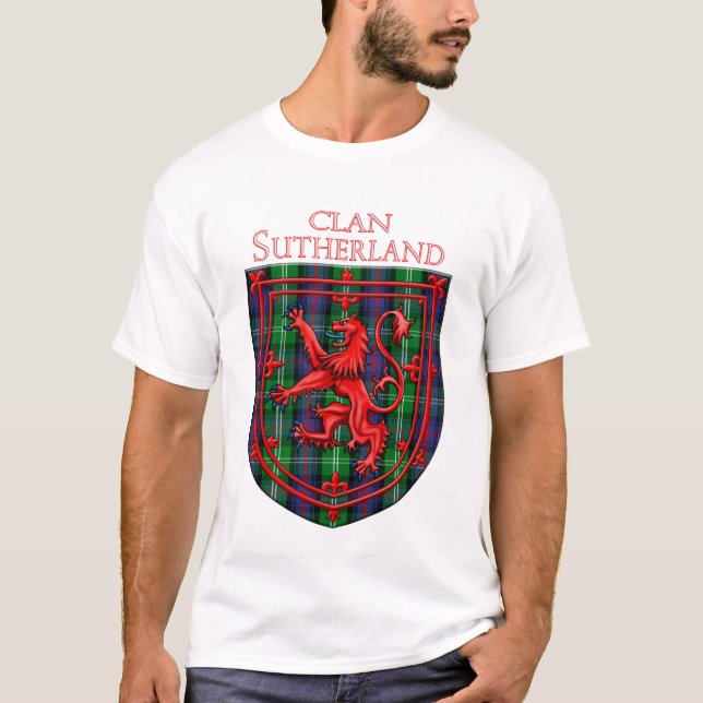 Sutherland Tartan Scottish Play Lejon Rampant T Shirt (Framsida)